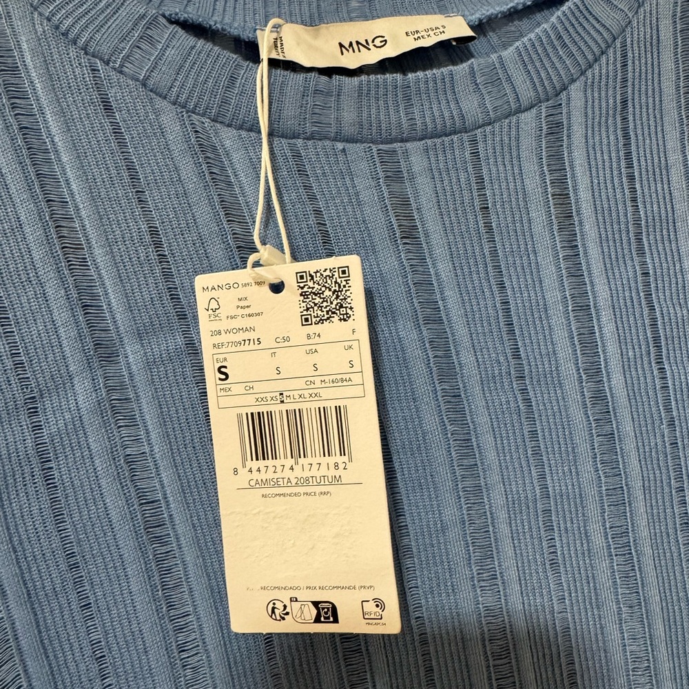 Mango Dusty Blue Ribbed Knit Long Sleeve Top - Picture 6 of 7